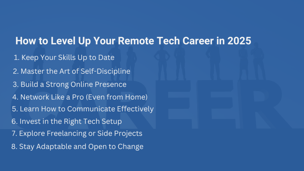 Graphic list on how to level up your remote tech career in 2025